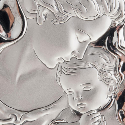 Silver Bas Relief- Mother Mary with veil and Baby Jesus 2