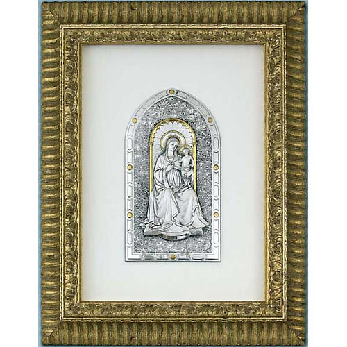 Bassorilievo argento 925 oro Madonna con bimbo cornice legno 1