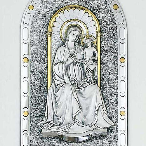 Bassorilievo argento 925 oro Madonna con bimbo cornice legno 2