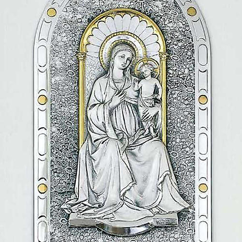 Bas-relief golden sterling silver Our Lady and baby, wooden fram 2