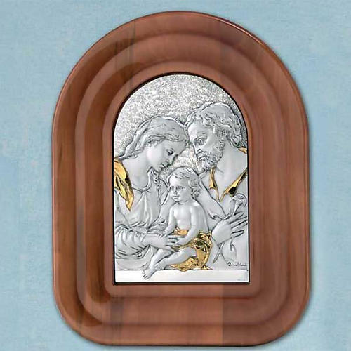 Baixo-relevo prata 925 ouro Sagrada Família moldura madeira 1