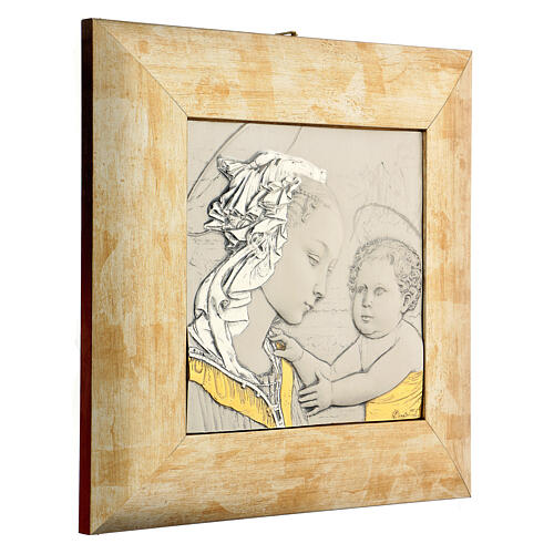 Bassorilievo argento 925 oro Madonna con bambino 2