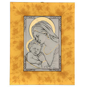 Basrelief Gottesmutter mit Kind Silber 925 und Gold auf Holz