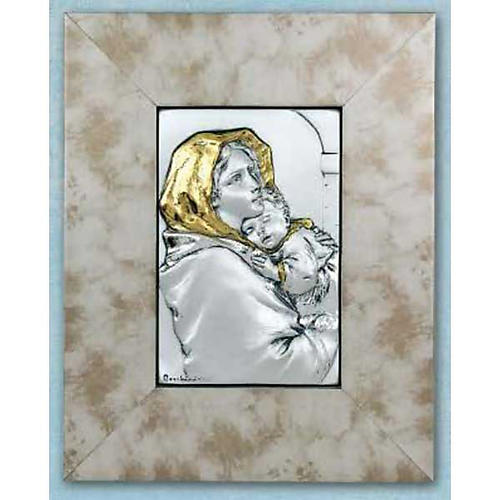 Basrelief Madonna Ferruzzi, silberweiss, gold, auf Holz 1