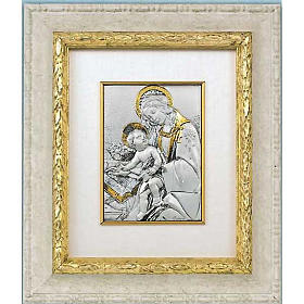 Bas-relief, gold silver, Our Lady and baby with book