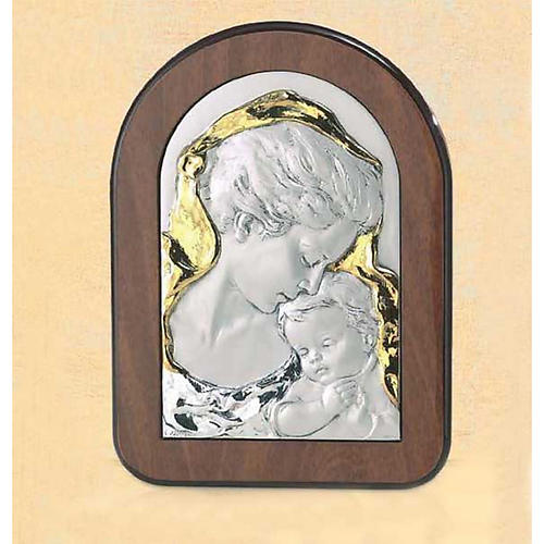 Bas-relief, wood and silver, Mary and baby Jesus 1