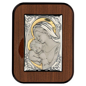 Bas-relief, gold and silver, Our Lady kissing baby Jesus