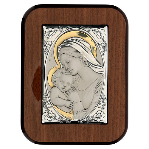 Baixo-relevo prata ouro Virgem beijando o Menino Jesus 1