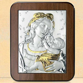Basrelief Jesuskind und Madonna, mit Rosen, Silber und Gold