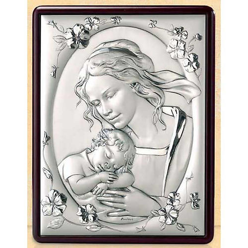 Basrelief Blumen und Madonna mit Jesuskind, Silber und GOld 1