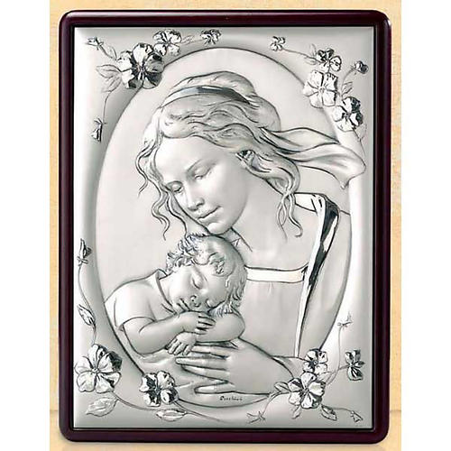 Bassorilievo Madonna Gesù bambino e fiori argento oro 1