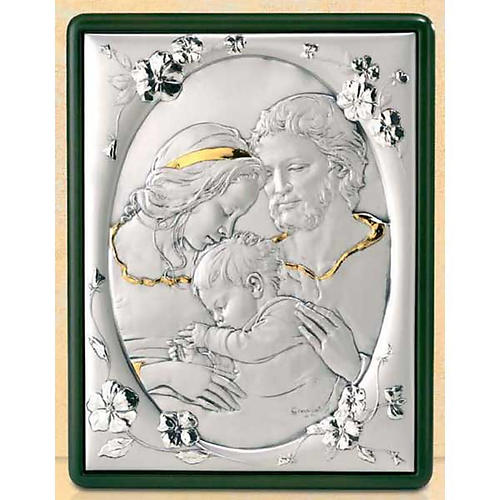 Bas-relief, Holy Family and flowers, silver and gold 1