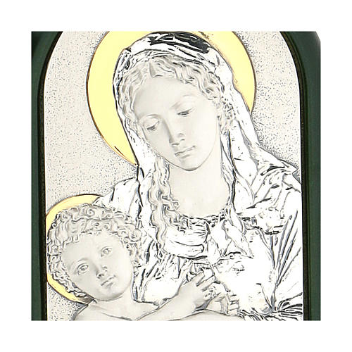 Bas-relief, Virgin Mary and baby Jesus with aureola, silver gold 2