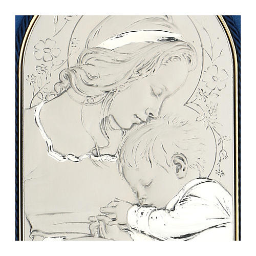 Basrelief aus Silber mit Madonna und Kind, Rahmen aus Samt 2