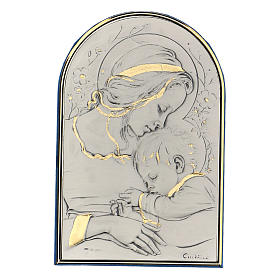 Bas-relief, Virgin Mary, baby Jesus sleeping with flowers, silve