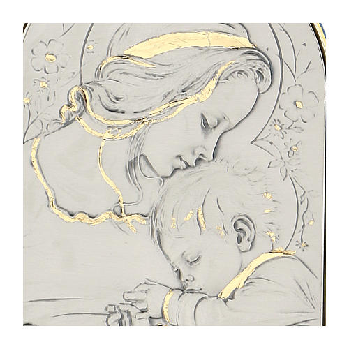 Bas-relief Vierge et enfant Jésus endormi avec fleurs argent 2