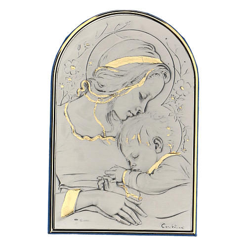 Bas-relief, Virgin Mary, baby Jesus sleeping with flowers, silve 1