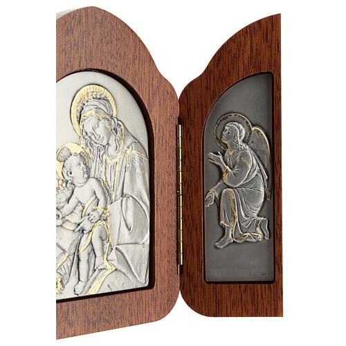 Bas-relief, triptych Virgin Mary, baby Jesus, angels, silver gol 4