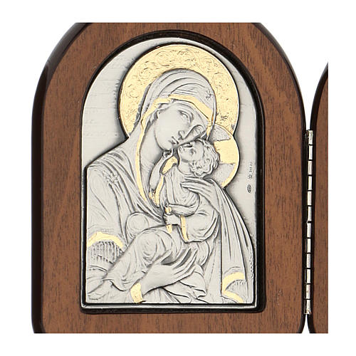 Bas-relief diptyque Vierge avec enfant et Pantocrator argent or 2