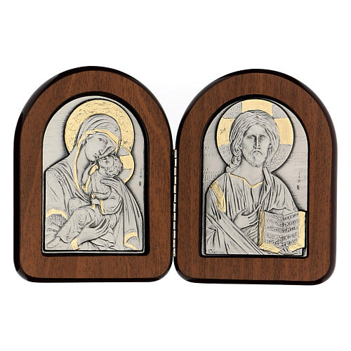 Bassorilievo dittico Madonna bambino e Pantocratore arg. oro 1