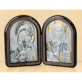 Bas-relief diptyque Vierge de la tendresse et Pantocrator argent