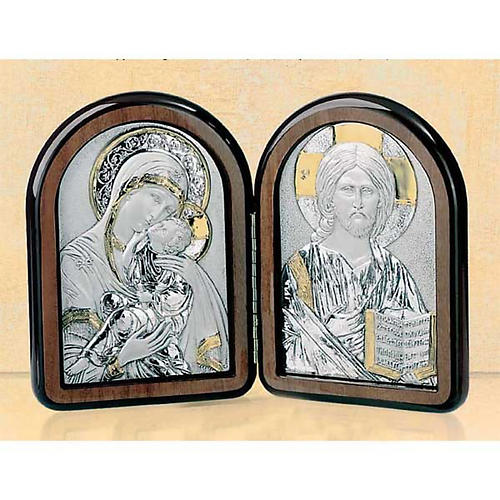 Bas-relief diptyque Vierge de la tendresse et Pantocrator argent 1