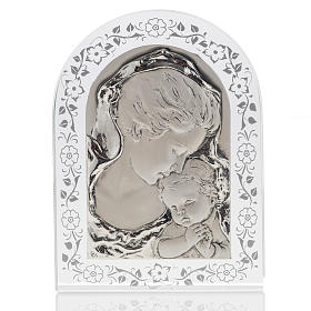 Bas-relief in silver, flowers, Mary and baby Jesus