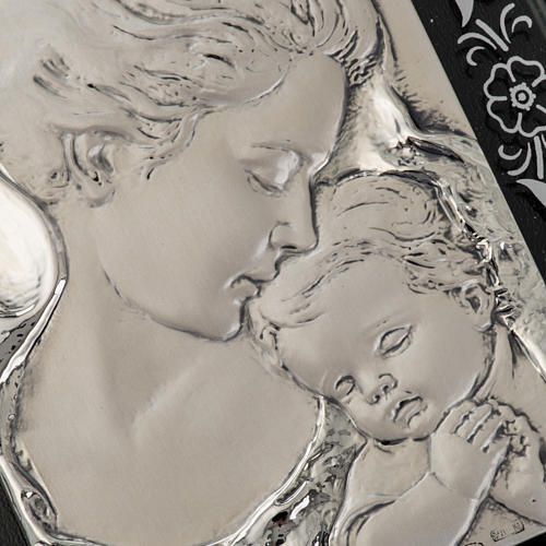 Madonna i dzieciątko Jezus kwiaty płaskorzeźba srebro 2