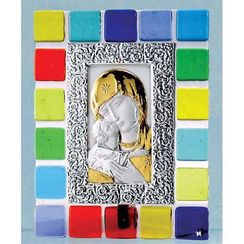 Bas-relief in silver, Our Lady of Tenderness, coloured glass 1