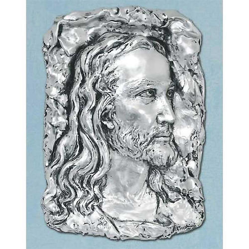 Bas-relief in silver metal, face of Christ 1