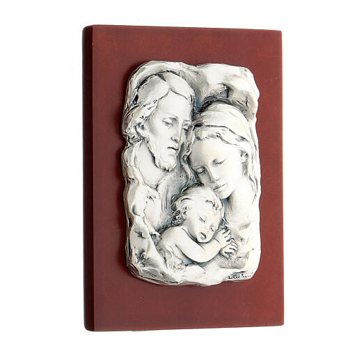 Silver bas-relief Holy Family on wood 2