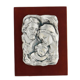 Silver bas-relief Holy Family on wood