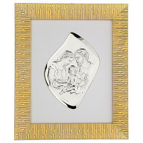 Silver bas-relief Holy Family, golden frame