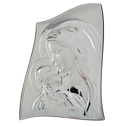 Obraz Madonna z Dzieciątkiem płytka srebra faliste brzegi 20x28 cm 1