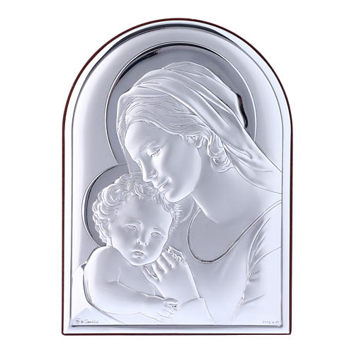 Our Lady with Baby Jesus painting in laminboard with refined wooden back 18X13 cm 1
