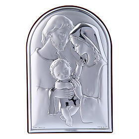 Bild der Heiligen Familie aus Bilaminat mit Rűckseite aus edlem Holz, 12 x 8 cm