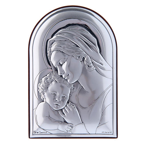 Virgin Mary with Jesus painting in laminboard with refined wooden back 12X8 cm 1