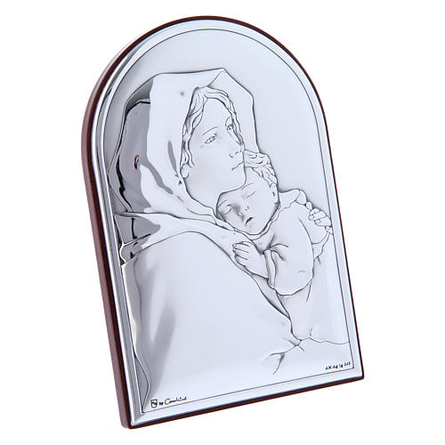 Our Lady and Baby Jesus hug painting in laminboard with refined wooden back 12x8 cm 2