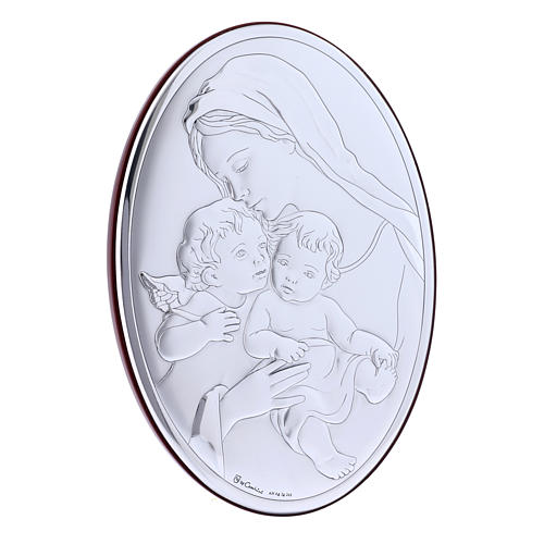 Quadro oval Virgem Jesus e anjo em bilaminado com reverso em madeira maciça 18x13 cm 2