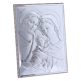 Holy Family painting in laminboard with refined wooden back 26X19 cm