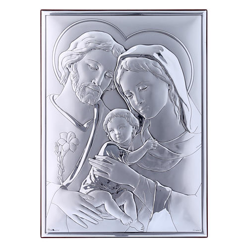 Holy Family painting in laminboard with refined wooden back 26X19 cm 1