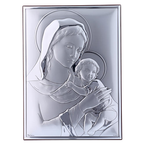 Cadre en bi-laminé avec arrière en bois massif Vierge et Enfant Jésus 26x19 cm 1