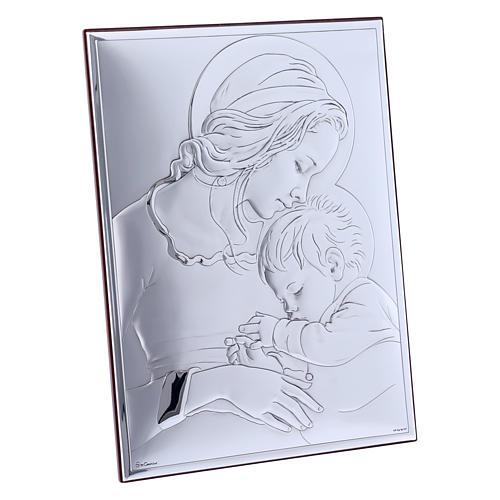 Our Lady with Jesus painting in laminboard with refined wooden back 19X26 cm 2