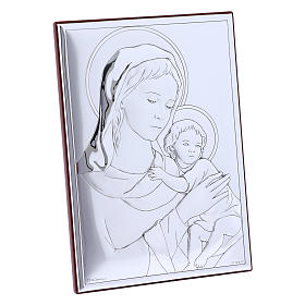 Cadre rectangulaire Vierge et Enfant en bi-laminé avec arrière en bois massif 18x13 cm