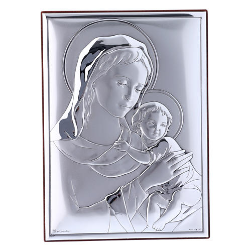 Cadre rectangulaire Vierge et Enfant en bi-laminé avec arrière en bois massif 18x13 cm 1