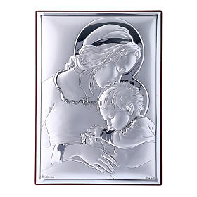 Cadre rectangulaire Vierge avec Enfant Jésus en bi-laminé avec arrière en bois massif 18x13 cm