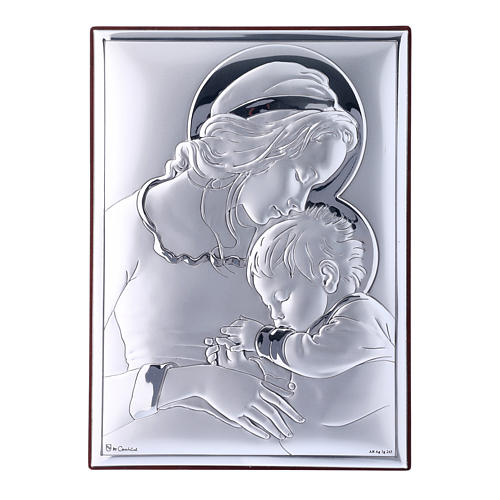 Cadre rectangulaire Vierge avec Enfant Jésus en bi-laminé avec arrière en bois massif 18x13 cm 1