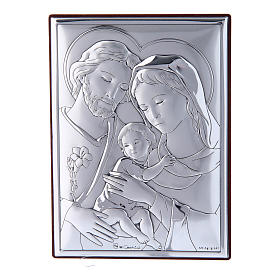 Holy Family painting in laminboard with refined wooden back 12X8 cm