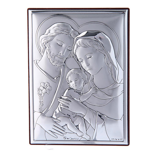 Holy Family painting in laminboard with refined wooden back 12X8 cm 1