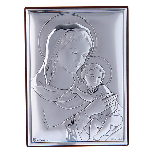 Obraz Matka Boża z Dzieciątkiem bilaminat tył z prestiżowego drewna 12x8 cm 1